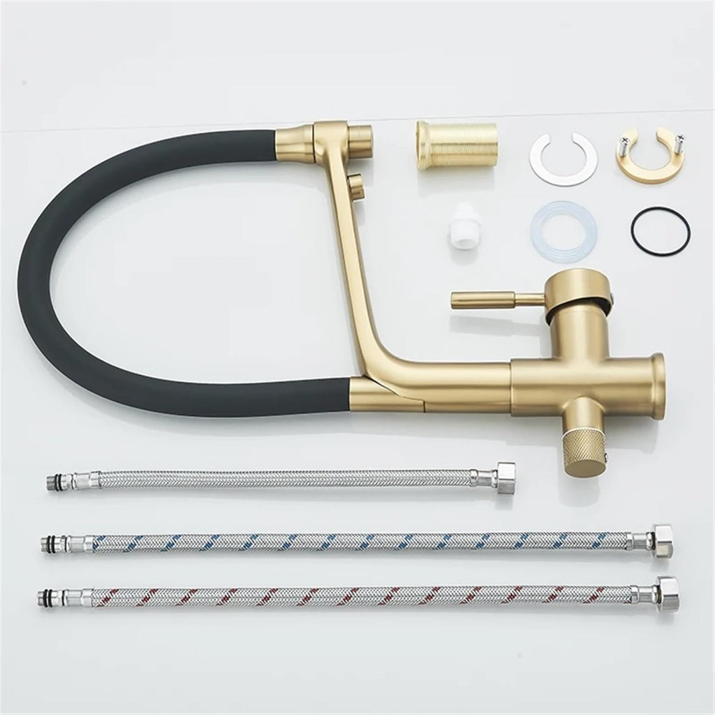 Pure Water Kitchen Faucets 360 Swivel Filter Faucet for Kitchen Pull Down Purification Water Mixer Tap(Brushed Gold)