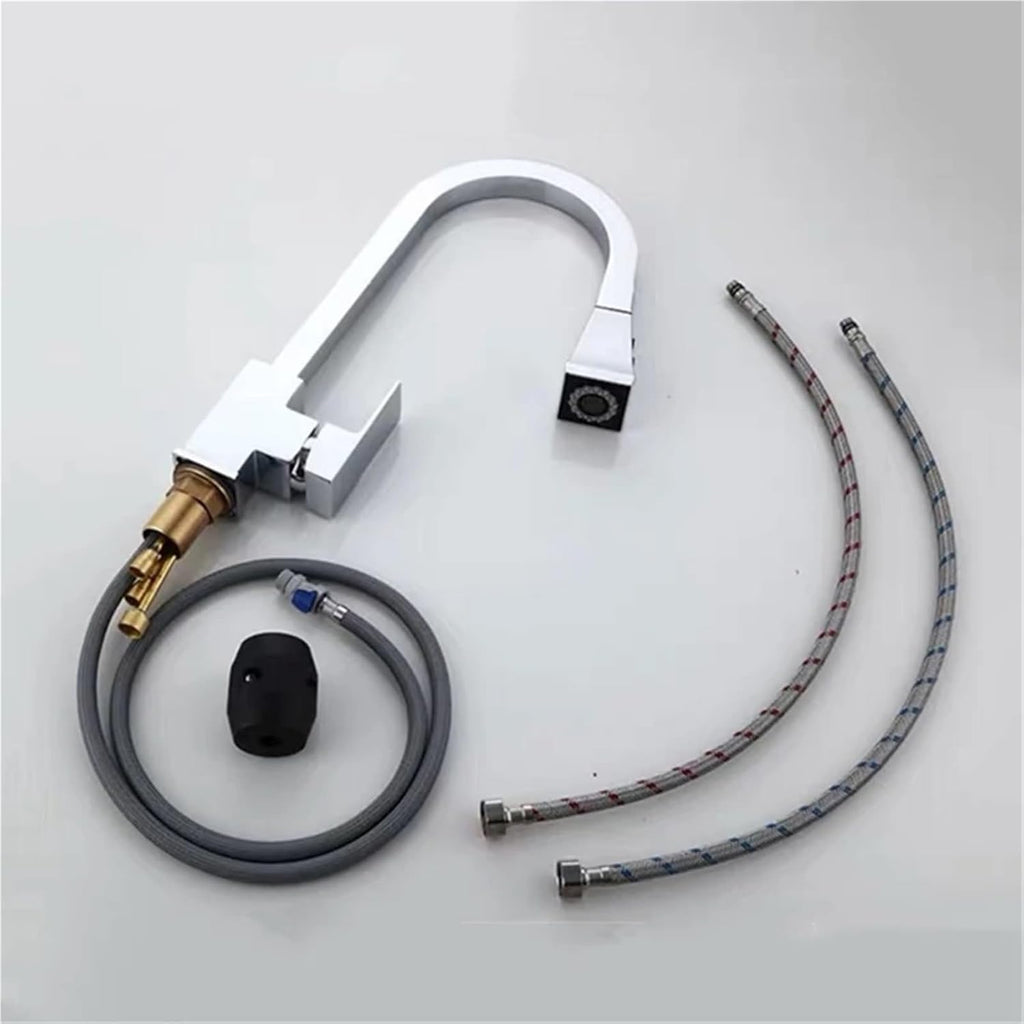 Kitchen Faucets Copper 360 Rotate Pull Out Tap Kitchen Faucet Button Switch Cold Hot Water Sink Mixer Taps(Chrome,Hose Size 9-16)
