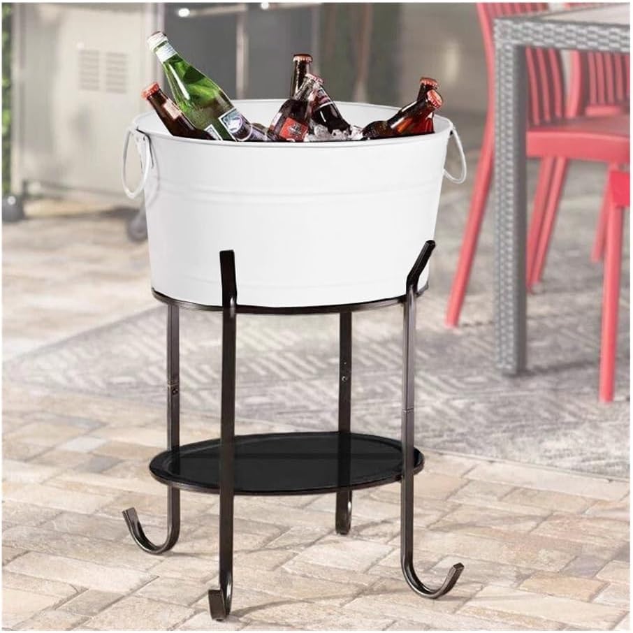 Ice Bucket, Camping Beer Ice Bucket Rack Portable Outdoor Bar Cooler Holder Ice Buckets For Parties(White)