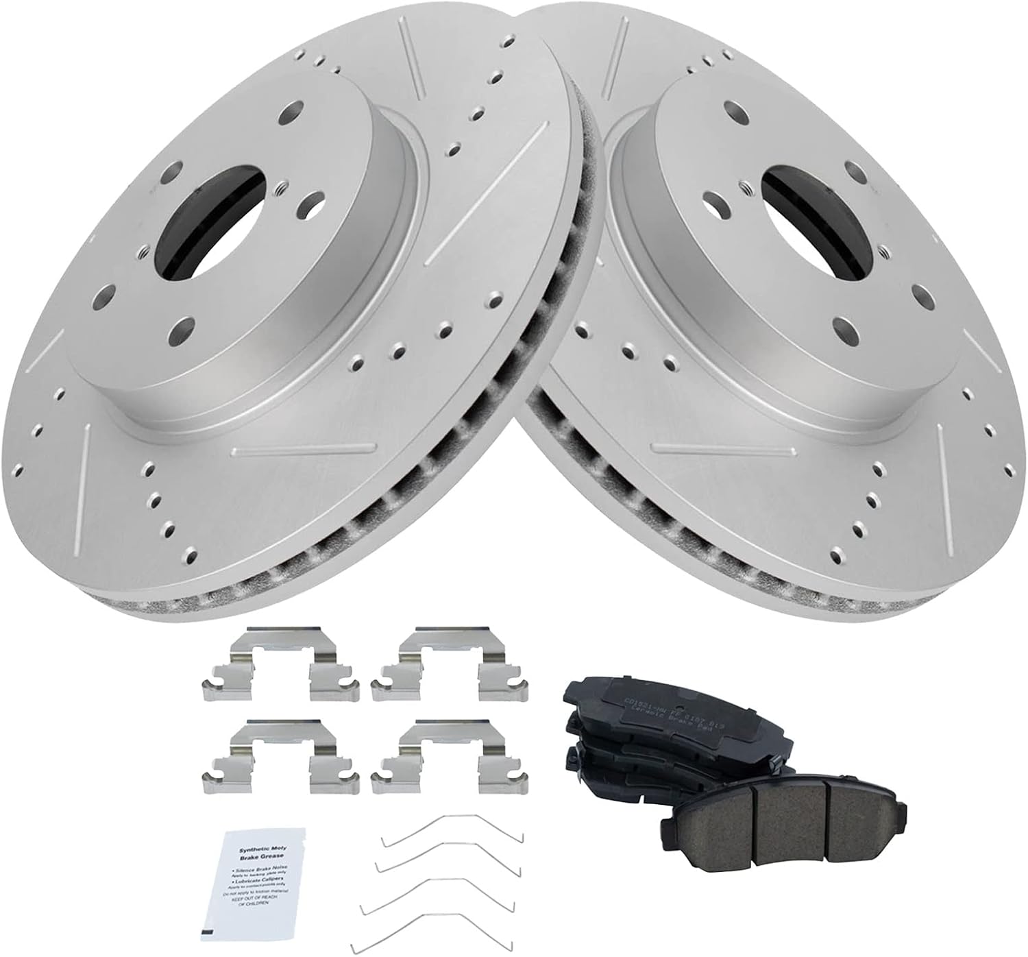 TRQ Performance Front Brake Pad and Rotor Set Ceramic G Coated Slotted Drilled Rotors Compatible with 2016-2019 Subaru Legacy