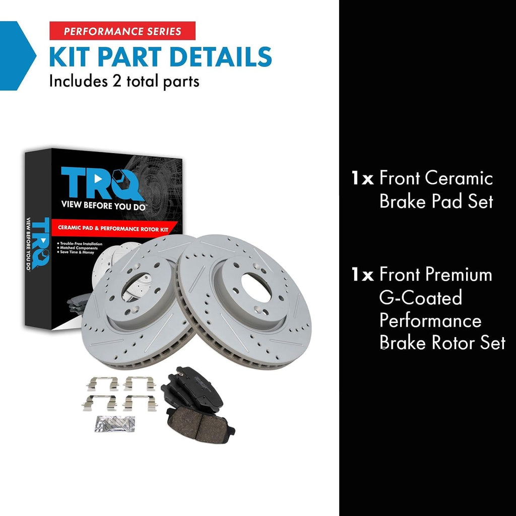 TRQ Performance Front Ceramic Brake Pad and Rotor Set Compatible with 13-16 Hyundai Veloster Turbo 14-16 Kia Forte Koup SX 15-16 Forte5 SX with 300 mm Diameter Front Rotors
