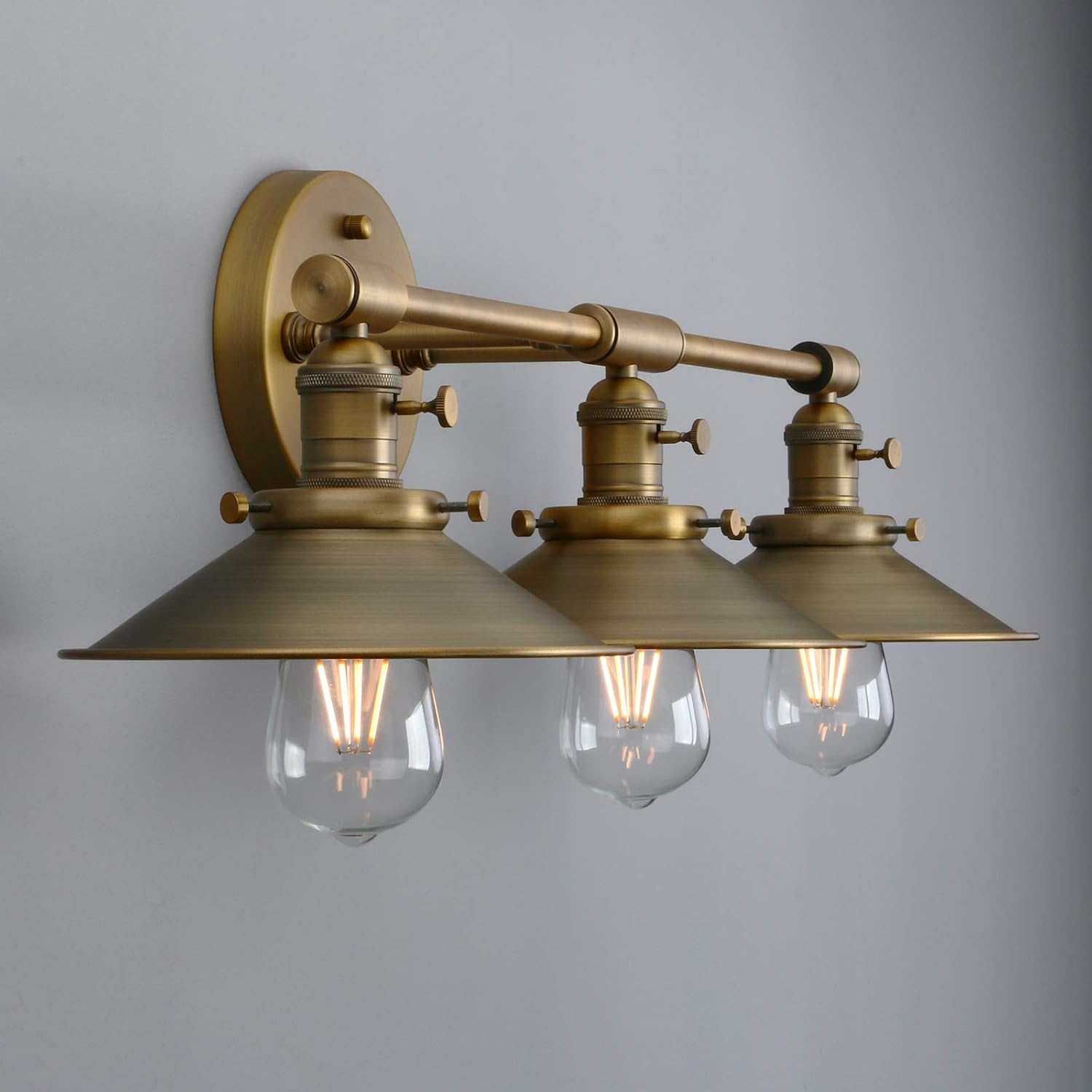 Phansthy Antique Brass Wall Sconce 3 Light Vanity Light with 7.87' Metal Flared Light Shade