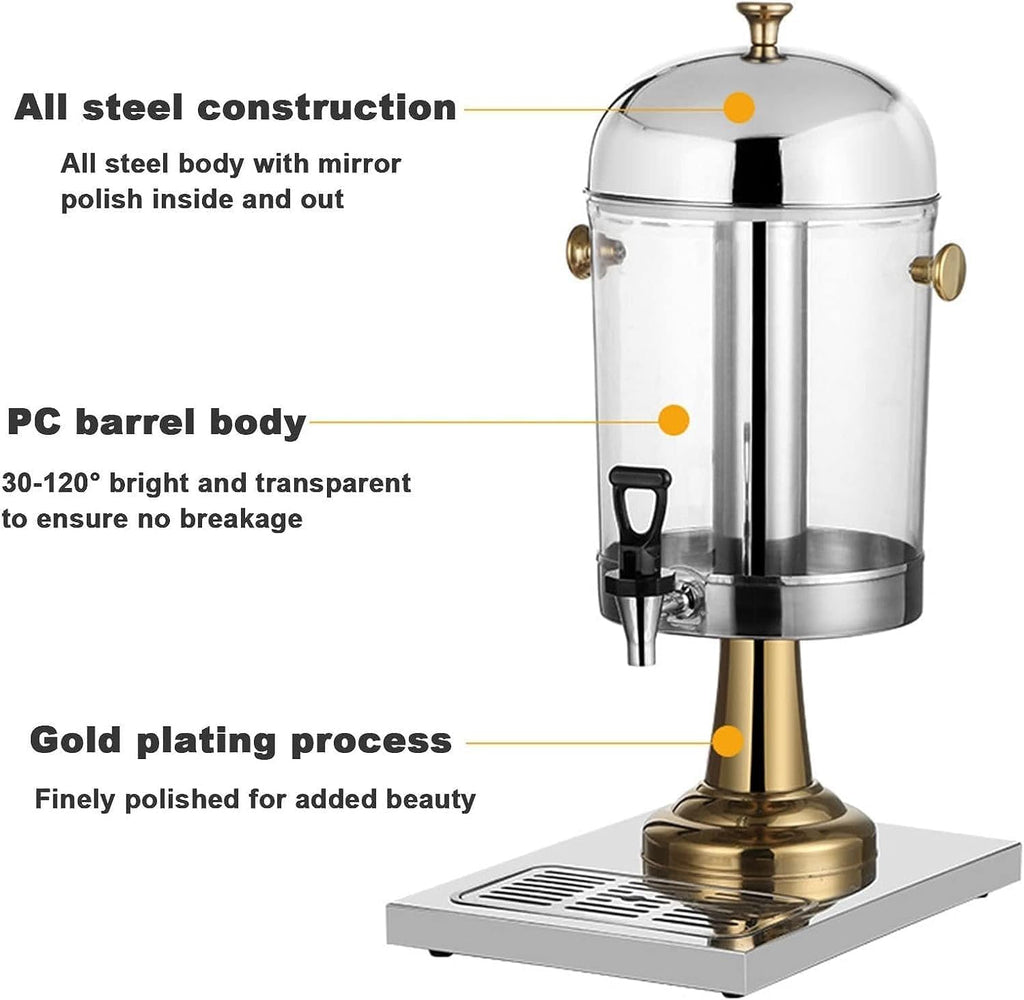 Commercial Cold Drink Machine, Stainless Steel Juice Dispensers, Glass Beverage Dispensers Machine with Faucet, for Hot Or Cold Drinks (Gold DoubleHead)