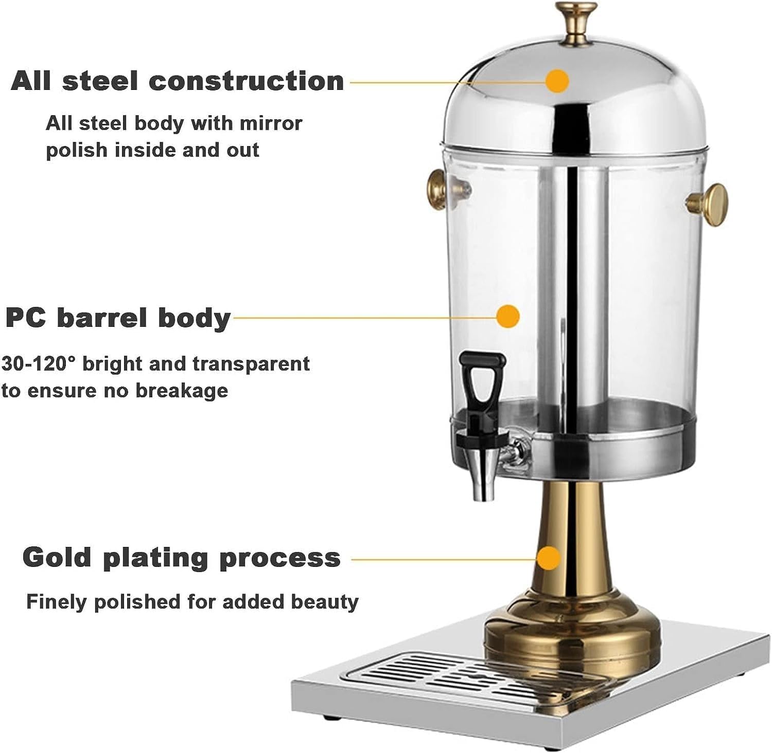 Commercial Cold Drink Machine, Stainless Steel Juice Dispensers, Glass Beverage Dispensers Machine with Faucet, for Hot Or Cold Drinks (Color : Gold, Size : ThreeHead)