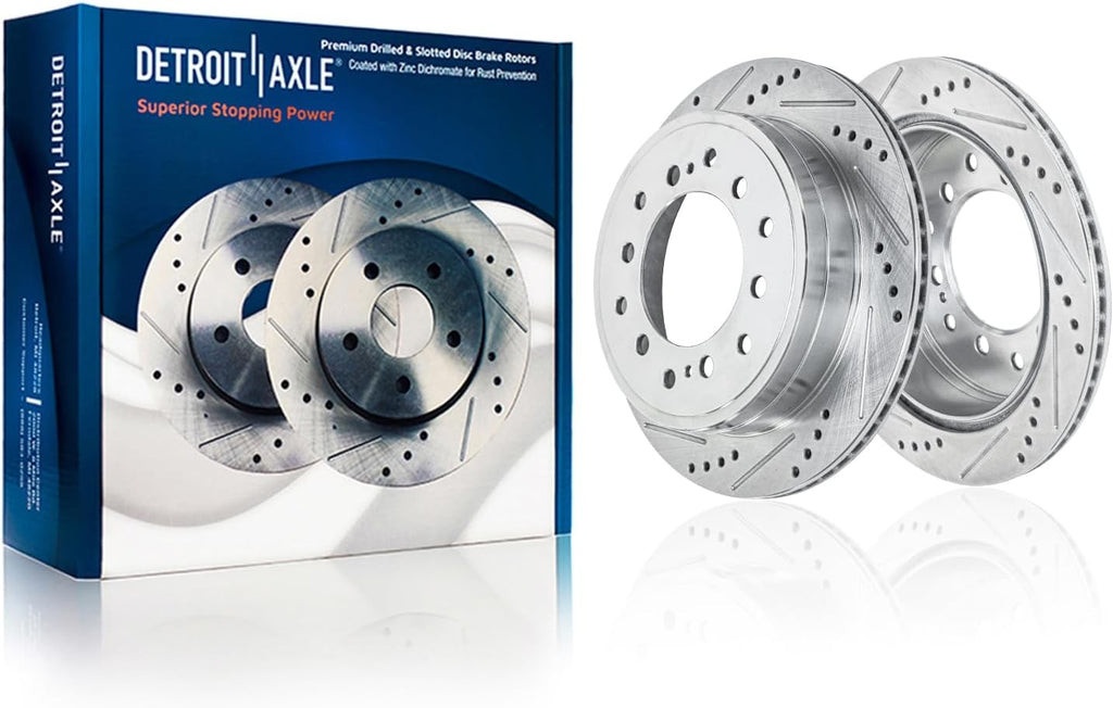 Detroit Axle - Brake Kit for 01-07 Toyota Sequoia - 2001 2002 2003 2004 2005 2006 2007 Drilled & Slotted Brakes Rotor Ceramic Brake Pads Front and Rear Replacement