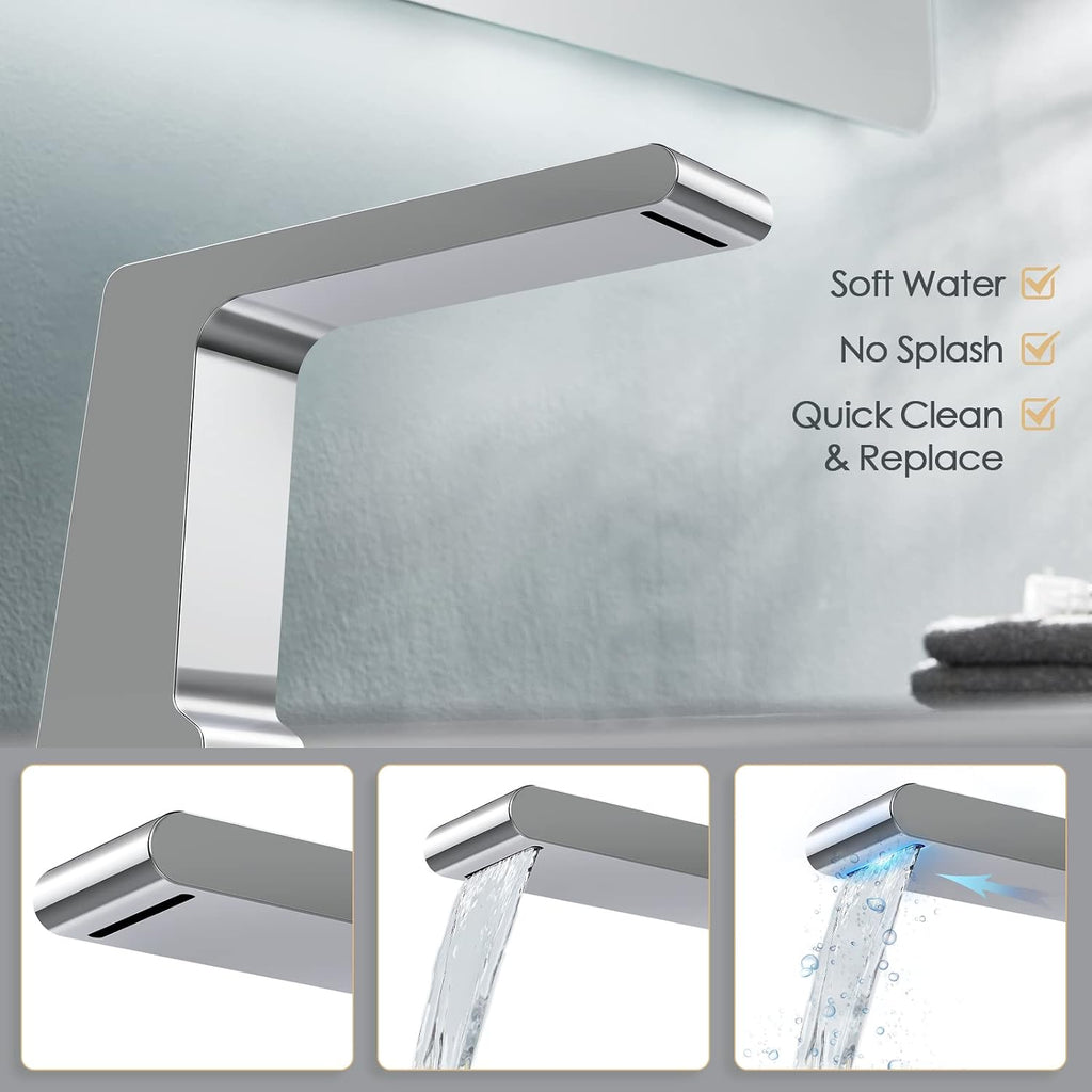 Bathtub Faucet Set with 3 Handle, Deck Mount 5 Hole Roman Waterfall Spout Bath Tub Faucet with Valve, Chrome