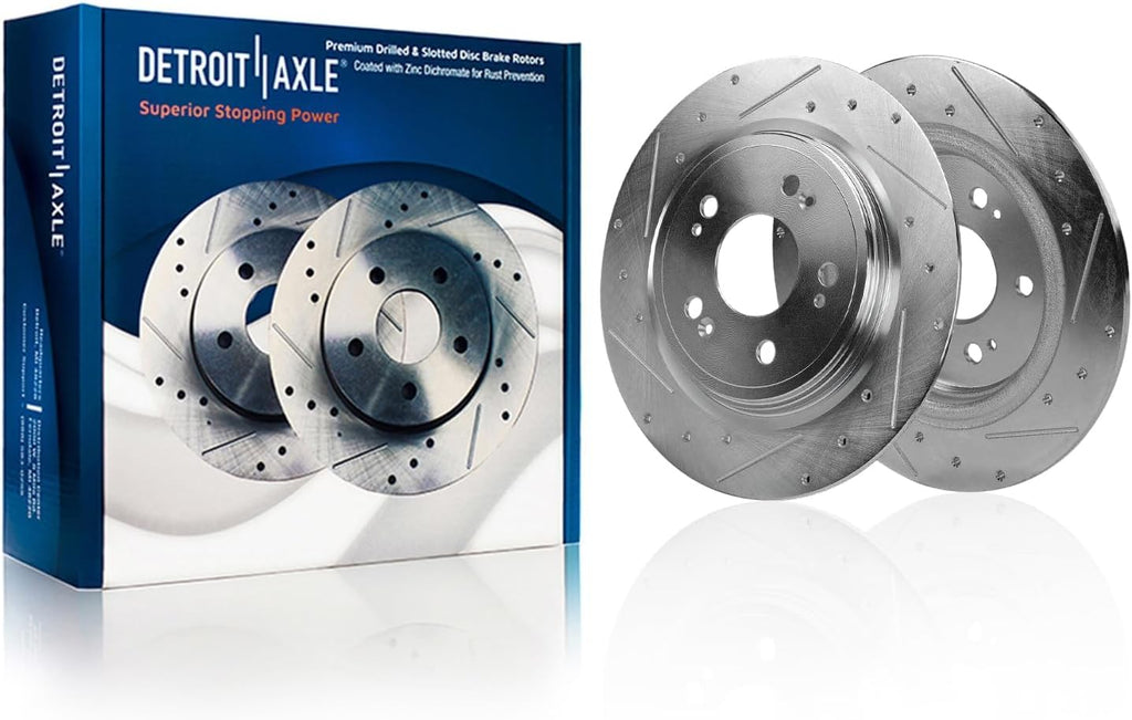 Detroit Axle - 10pc Brake Kit for 2014-2020 Acura RLX, Drilled and Slotted Disc Brakes Rotors 2015 2016 2017 2018 2019 Ceramic Brake Pads Replacement: 12.28' inch Front and 12.20' inch Rear Rotors