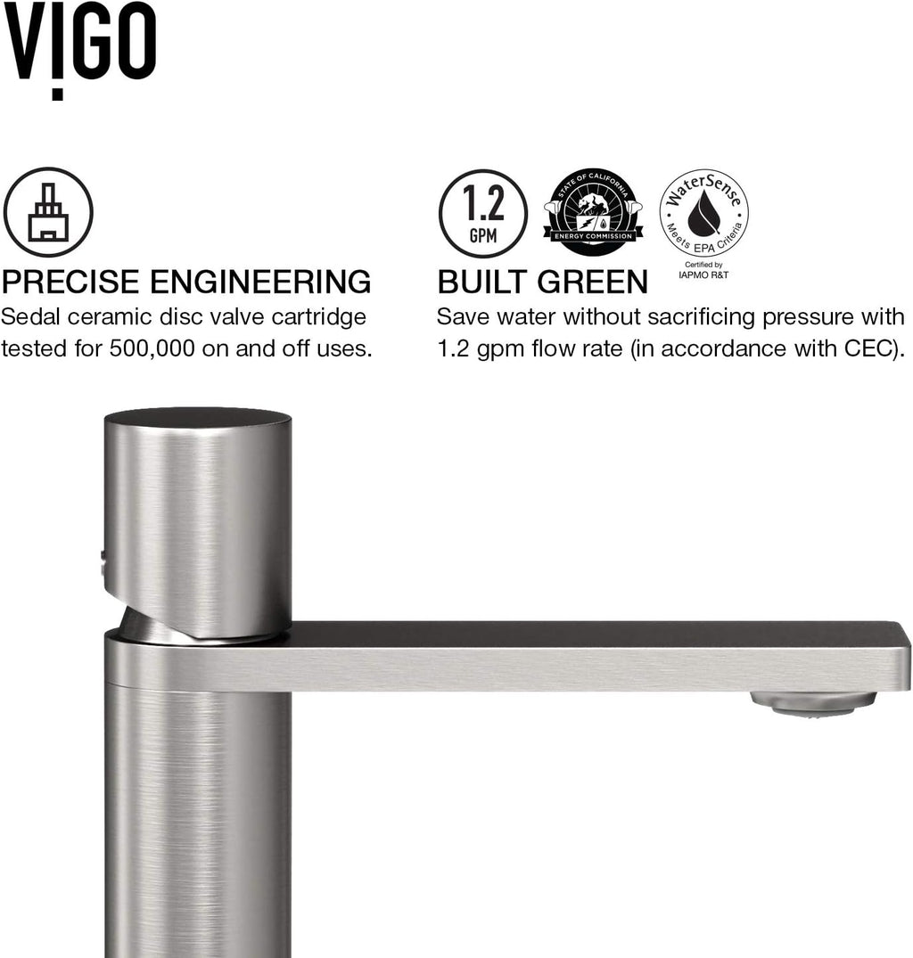 VIGO Halsey Single-Handle Single-Hole Mount Bathroom Sink Faucet, 8-Inch, Brushed Nickel, Modern Design, Solid Brass, 1.2 GPM WaterSense & Ceramic Disc Valve, Corrosion-Resistant