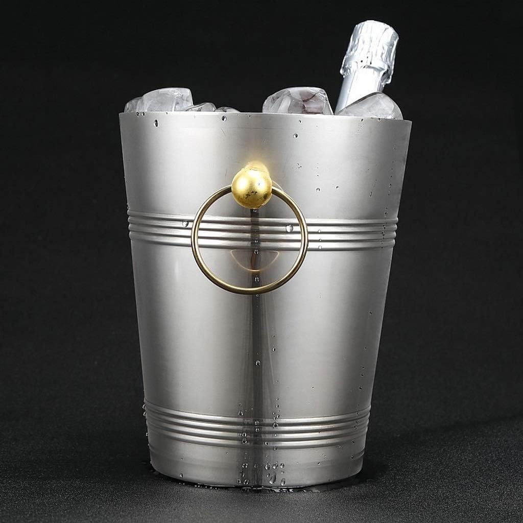 Cream White Metal Double Walled Ice Bucket Set with Lid and Scoop (Size : 3L)