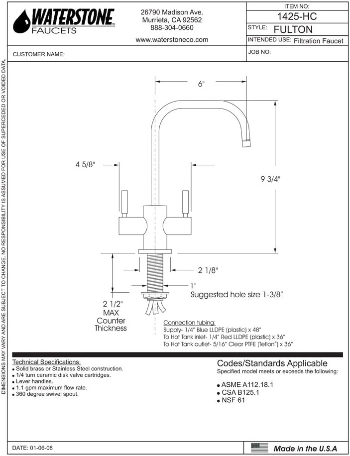 Waterstone 1425Hc-Pg Fulton Hot And Cold Filtration Faucet Polished Gold