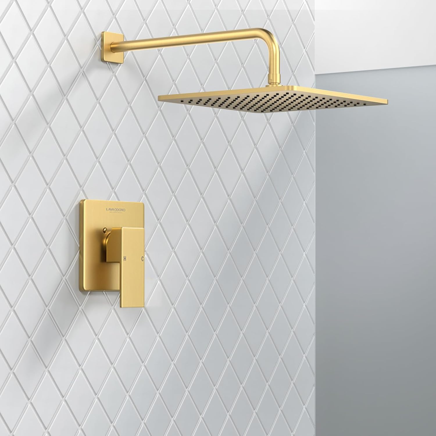 Lava Odoro 12-inch Modern Square Shower Faucet Set Brushed Gold, Shower Trim Kit with Rough-in Valve High Pressure Gold Rainfall Shower Head and Handle Set, (Valve Included), SF106-SG
