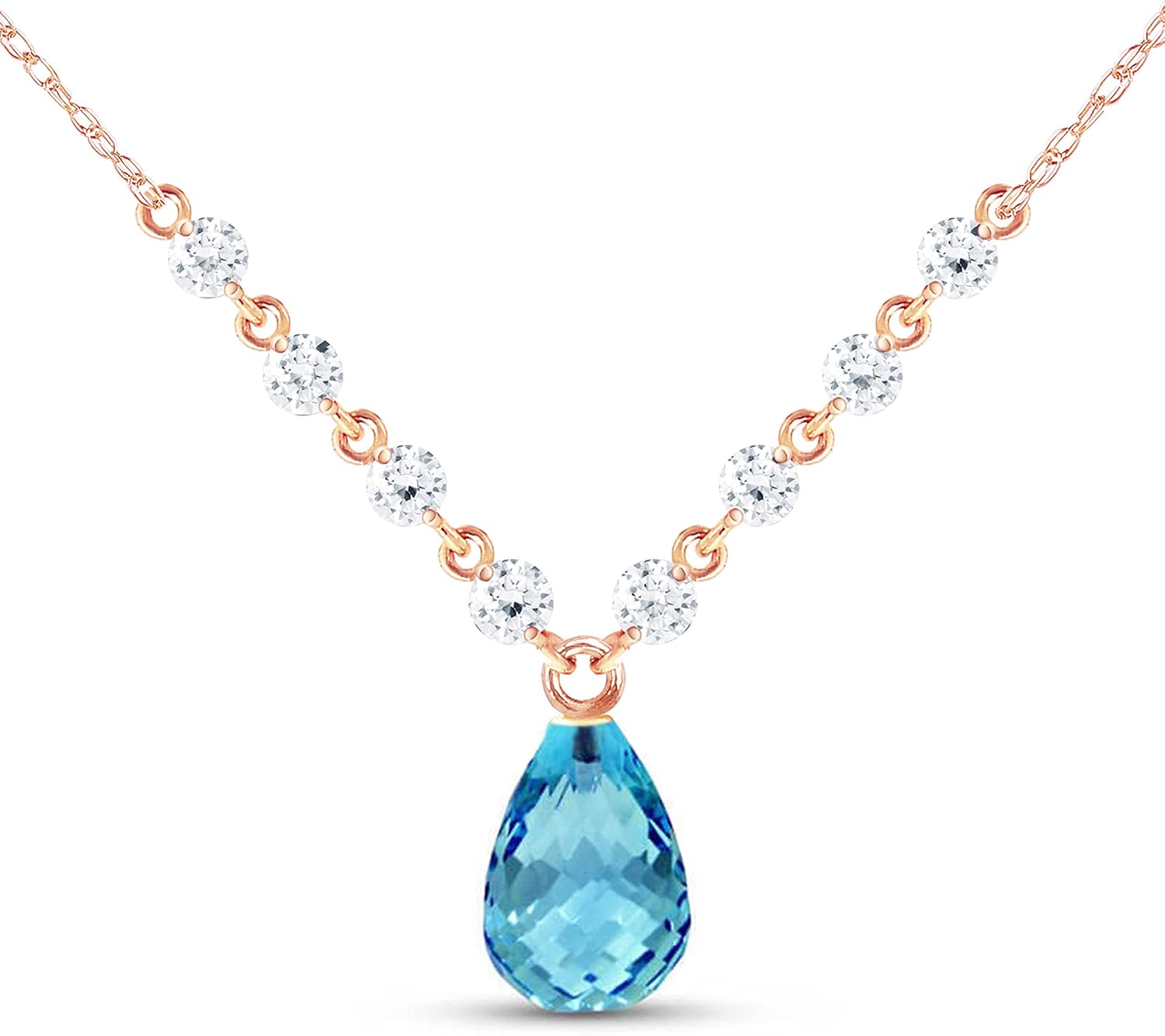 Galaxy Gold GG 14K Solid Gold Necklace with Diamonds and Blue Topaz