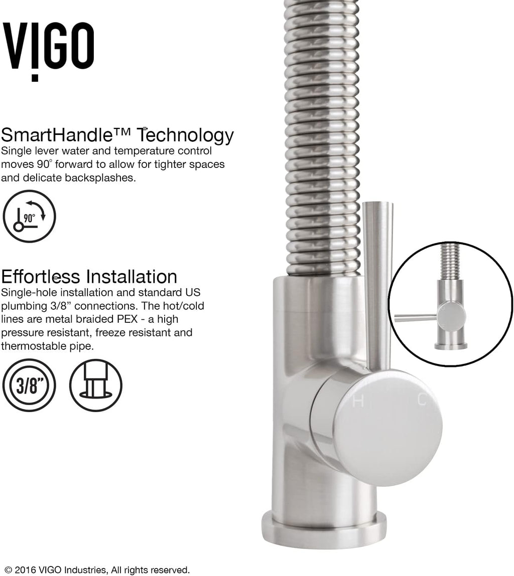 VIGO Brant 19'' H Single Handle Pull-Down Sprayer Kitchen Faucet Set with Soap Dispenser in Stainless Steel-VG02003STK2