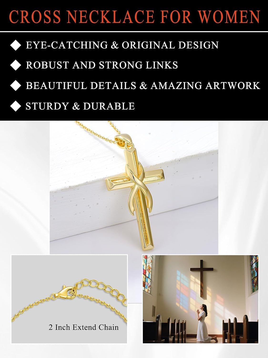 18K Gold Cross Pendant for Women Gold Cross Necklace 18K Gold Jewelry Religious Gift