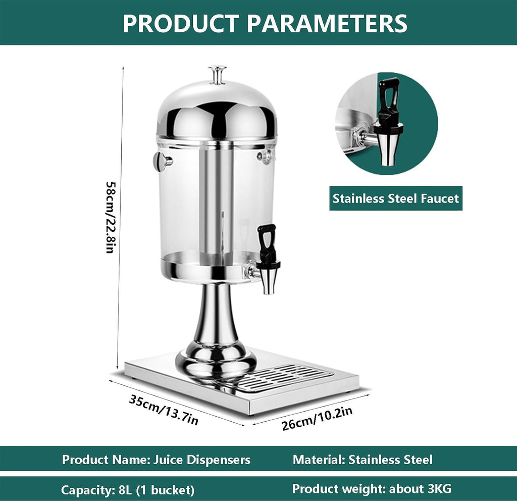 Juice Dispensers with Faucet, Beverage Dispenser for Serving Hot And Cold Drinks, Stainless Steel Machine for Cold Drinks, Drip Tray Included (With 3 Paring Knives),Silver