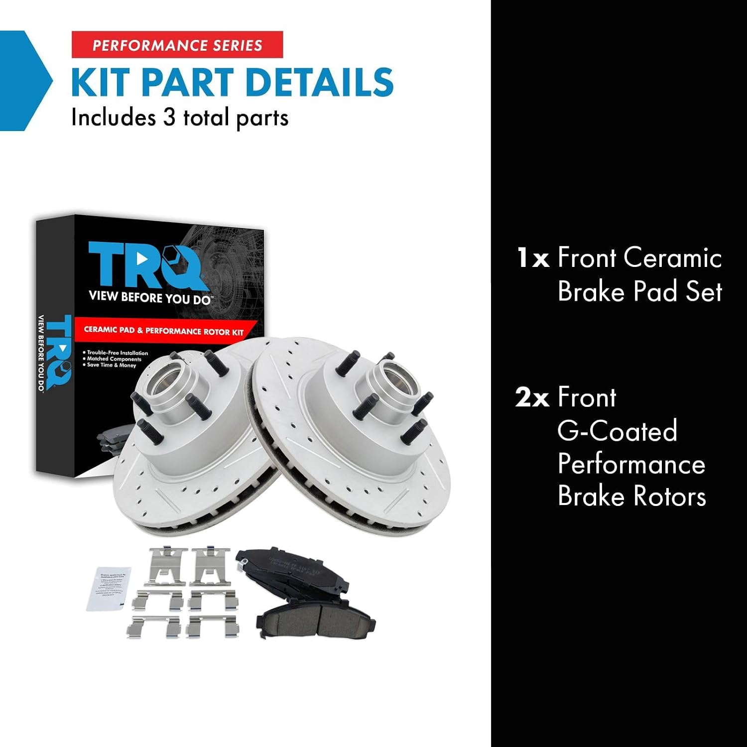 TRQ Performance Front Brake Pad and Rotor Set Ceramic Drilled Slotted Coated Rotors Compatible with 95-01 Ford Explorer 98-02 Ranger 97-01 Mercury Mountaineer 00-02 Mazda B2300 B2500 B3000 B4000