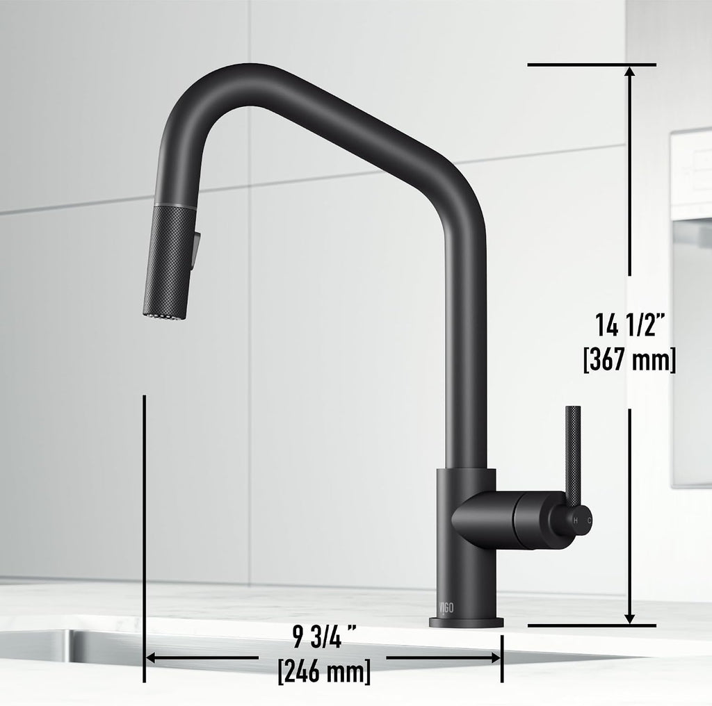 VIGO Utopia 15'' H Single Handle Pull-Down Sprayer Kitchen Bar Faucet in Matte Black-VG02038MB