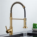 360° Rotating Single Handle Kitchen Faucet with Pull Down 2-Way Spray Hot and Cold Water Mixer Tap(Brush Gold Grey Hose)