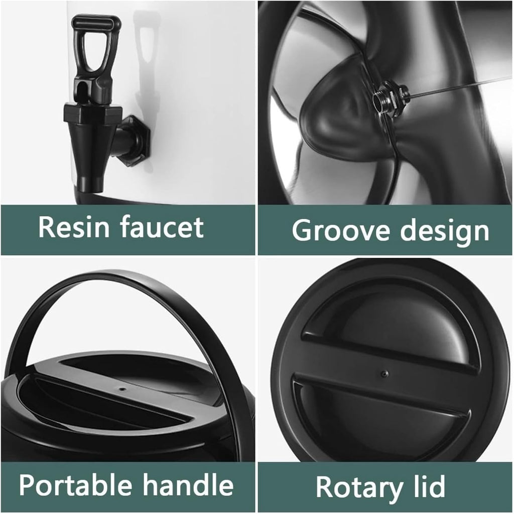 6L 8L 10L 12L Urn Boiler Hot And Cold Water Dispenser Stainless Steel Tea Hot Water Bottle with Faucet Portable Handle Large Capacity Sealing for Catering Office Hotels Party,Black,12L