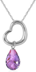 Galaxy Gold GG 14K Gold Open Heart with Genuine Purple Amethyst Drop Pendant Necklace