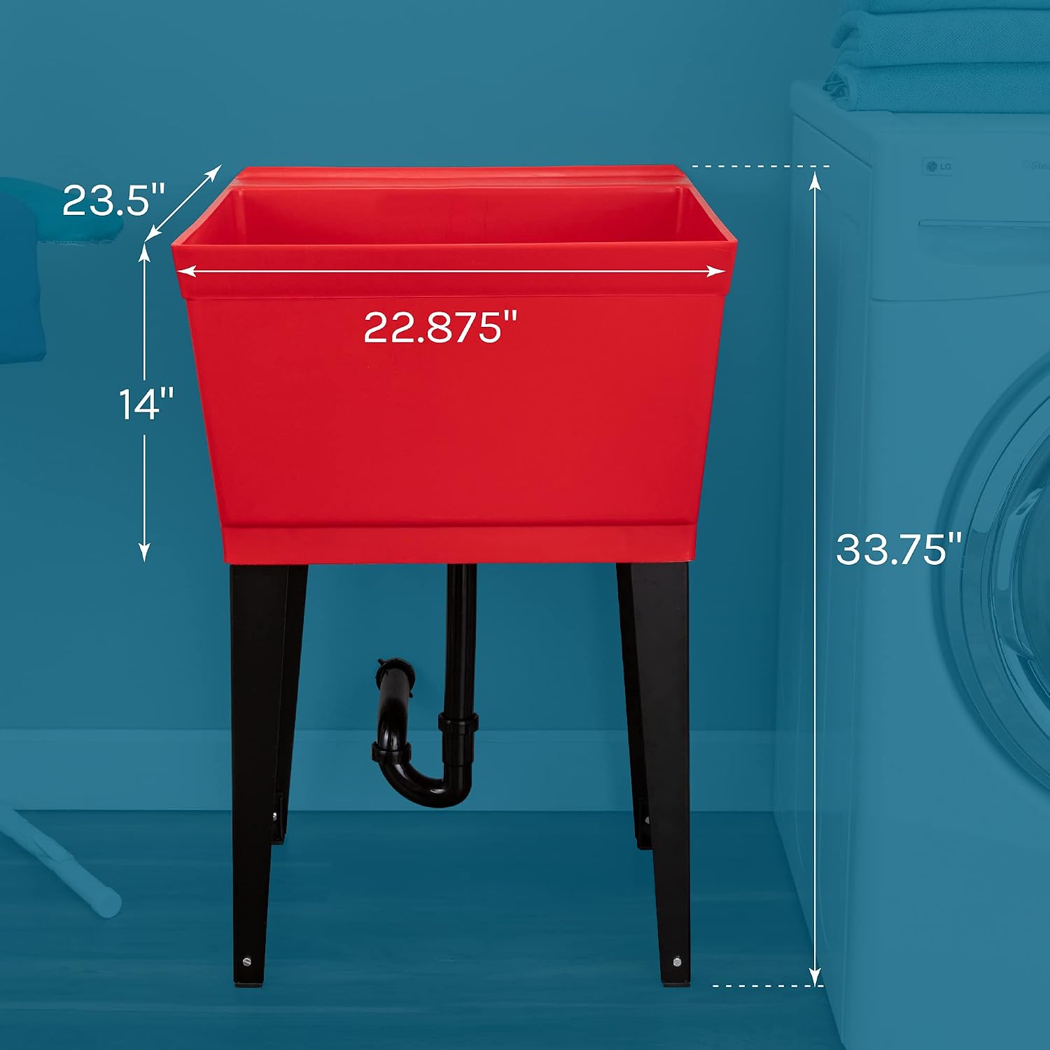 19 Gallon Utility Sink Laundry Tub by JS Jackson Supplies with Adjustable Metal Legs, Ideal for Laundry room, Basement, or Garage Workshop. Heavy Duty Shop Sink. No Faucet Included