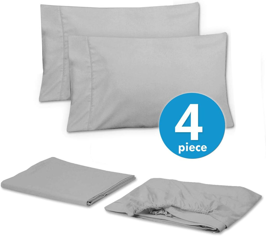 Sweet Home Collection Quality Deep Pocket Bed Sheet Set - 2 Extra Pillow Cases, Value, Twin XL, Silver, 4 Piece (Pack of 12, 48 Count Total)