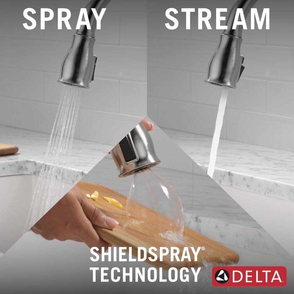 Delta Leland Touchless Kitchen Faucet with Touch Technology, Brushed Nickel Kitchen Sink Faucet with Pull Down Sprayer, Single Hole, Arctic Stainless 9178TL-AR-DST