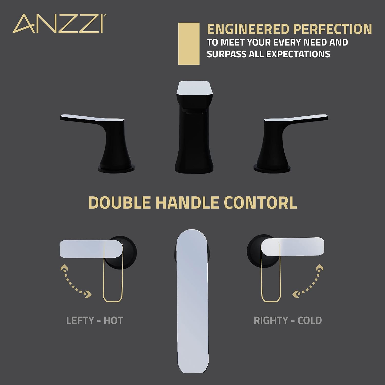 ANZZI Bathroom Faucet, Two Handle for Sink 3 Hole, Three Hole Bathroom Sink Faucet, RV Faucet, Vanity Faucet, Two Tone 8in Widespread Faucet, Matte Black & Chrome Faucet and Pop-up Drain (L-AZ902MB-C)