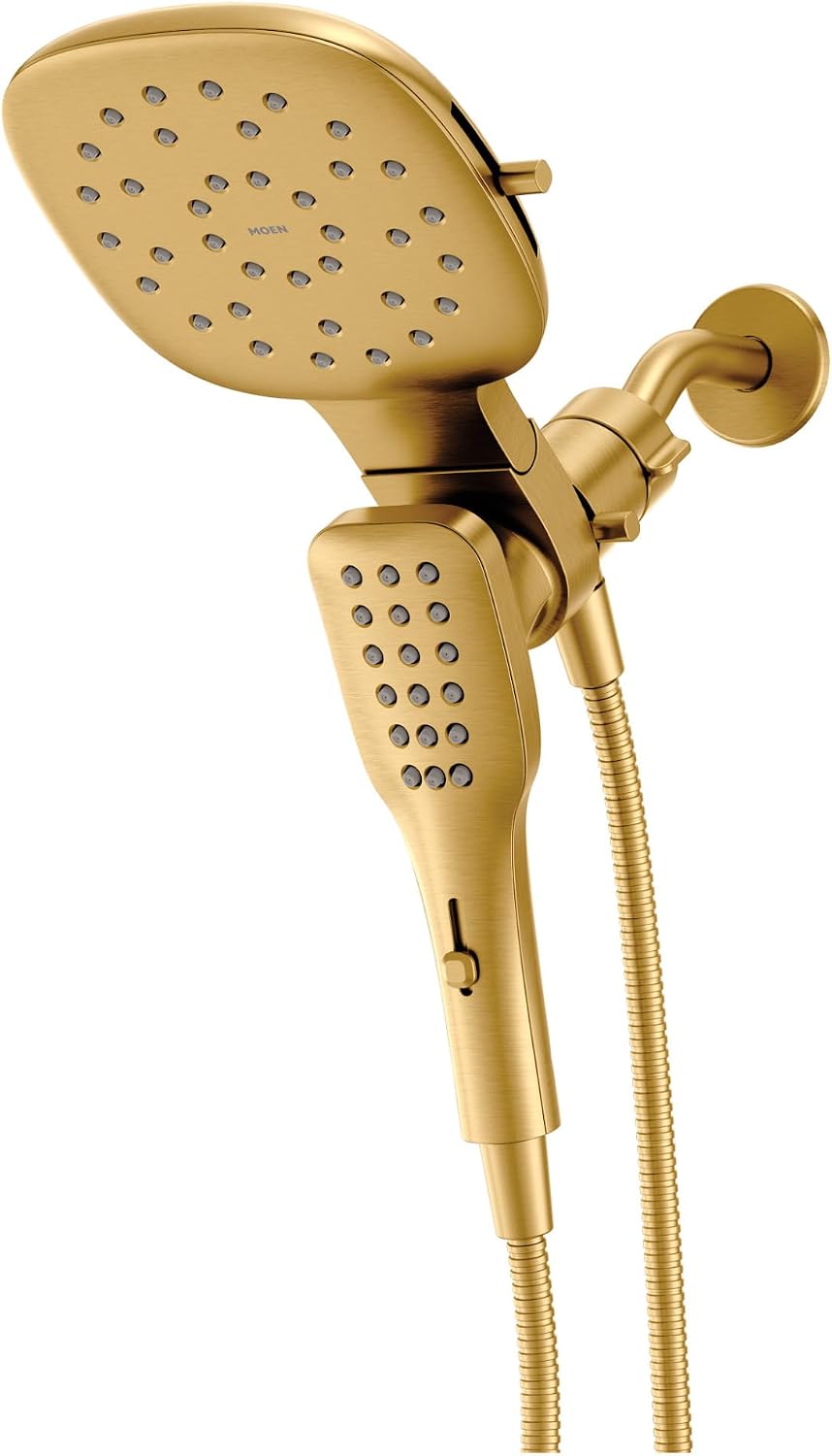 Moen Verso Brushed Gold Infiniti Dial Square Rain Shower Head with Detachable Hand Shower Combo, 7-Inch Spray Head, 220C5BG