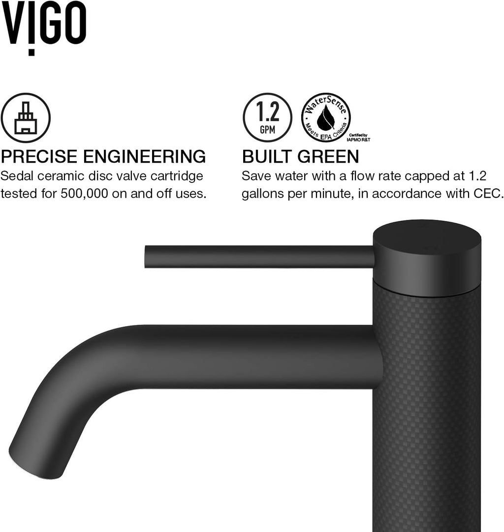 VIGO Lexington Single-Handle Single-Hole Mount Vessel Bathroom Sink Faucet, 10-Inch, Matte Black, Modern Design, Solid Brass, 1.2 GPM WaterSense & Ceramic Disc Valve, Corrosion-Resistant