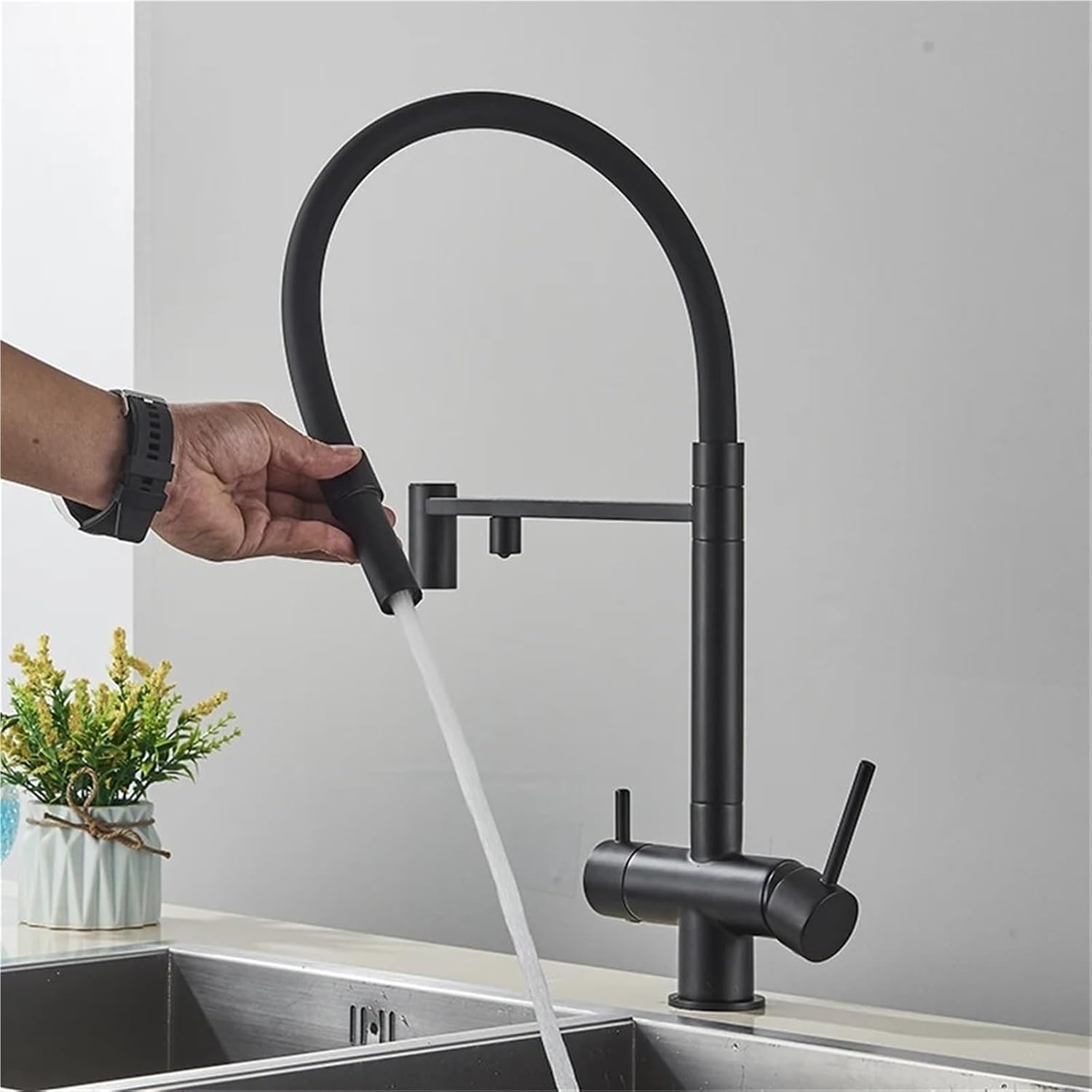 Filtered Kitchen Faucet Pull Out Spray Kitchen Purified 360 Rotation 3 Ways Sink Drink Water Faucet(Chrome)