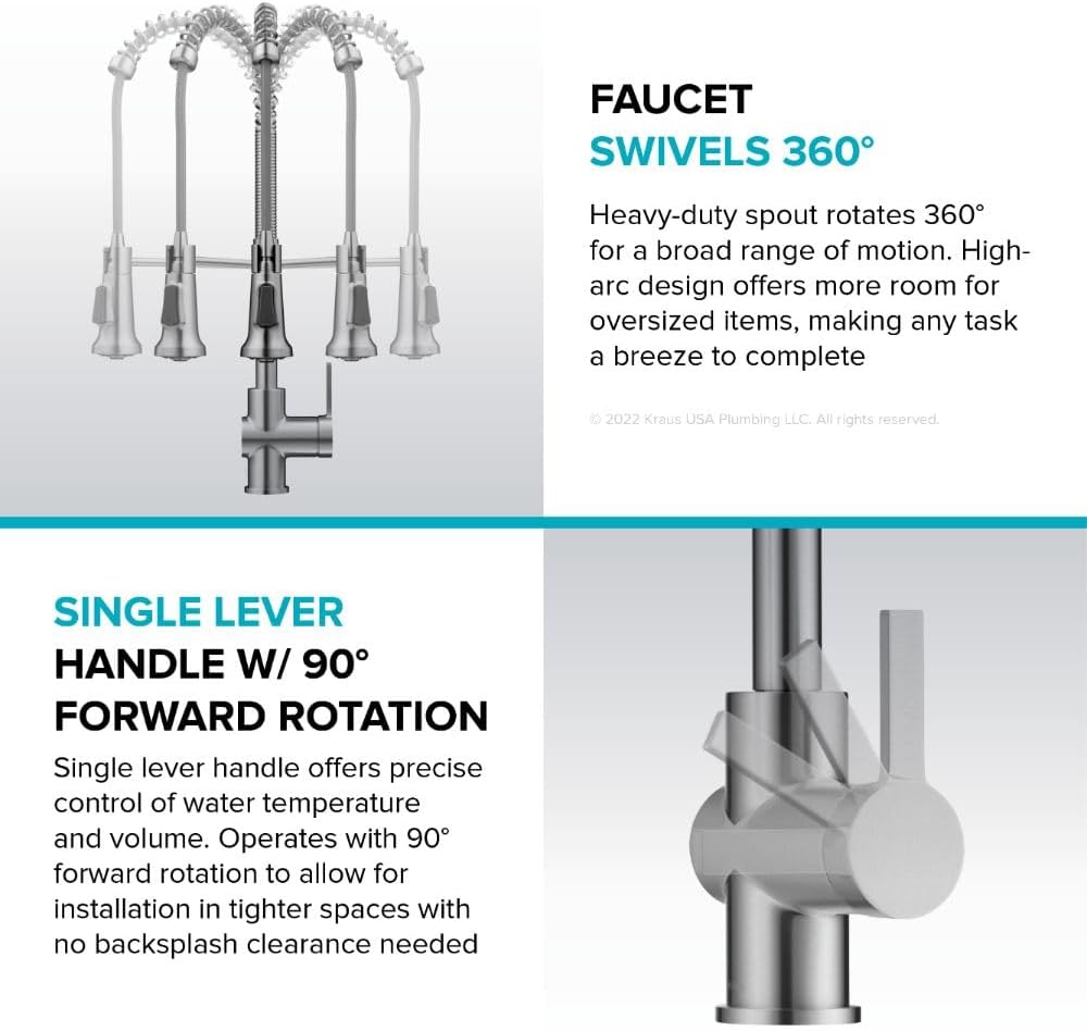 KRAUS Britt Commercial Style Single Handle Pull Down Kitchen Faucet in Spot-Free Stainless Steel/Matte Black, KPF-1691SFSMB