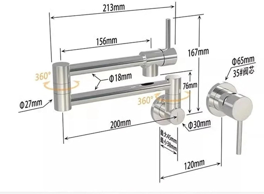 Foldable Pot Filler Tap Wall Mounted Kitchen Faucet Hot and Cold Black Sink Tap Rotate Folding Spout Brass(Black)