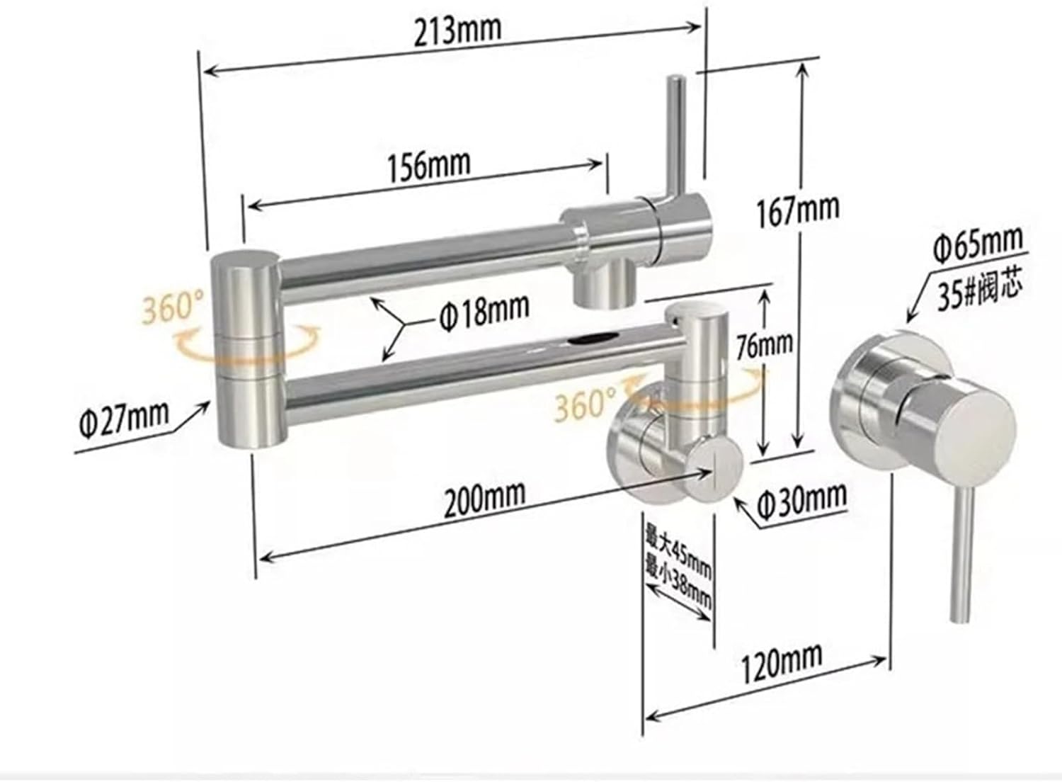 Foldable Pot Filler Tap Wall Mounted Kitchen Faucet Hot and Cold Black Sink Tap Rotate Folding Spout Brass(Chrome)