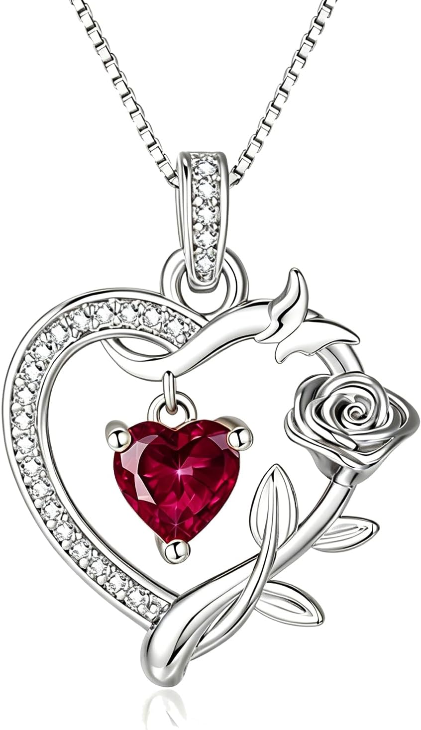 HeartMelody Heart Necklaces for Women Gold,14k 18K White Gold Plated Dainty Rose Butterfly Necklace with Garnet Birthstone Pendant Necklace Everyday Jewelry Birthday Christmas Gifts for Women Mom Her
