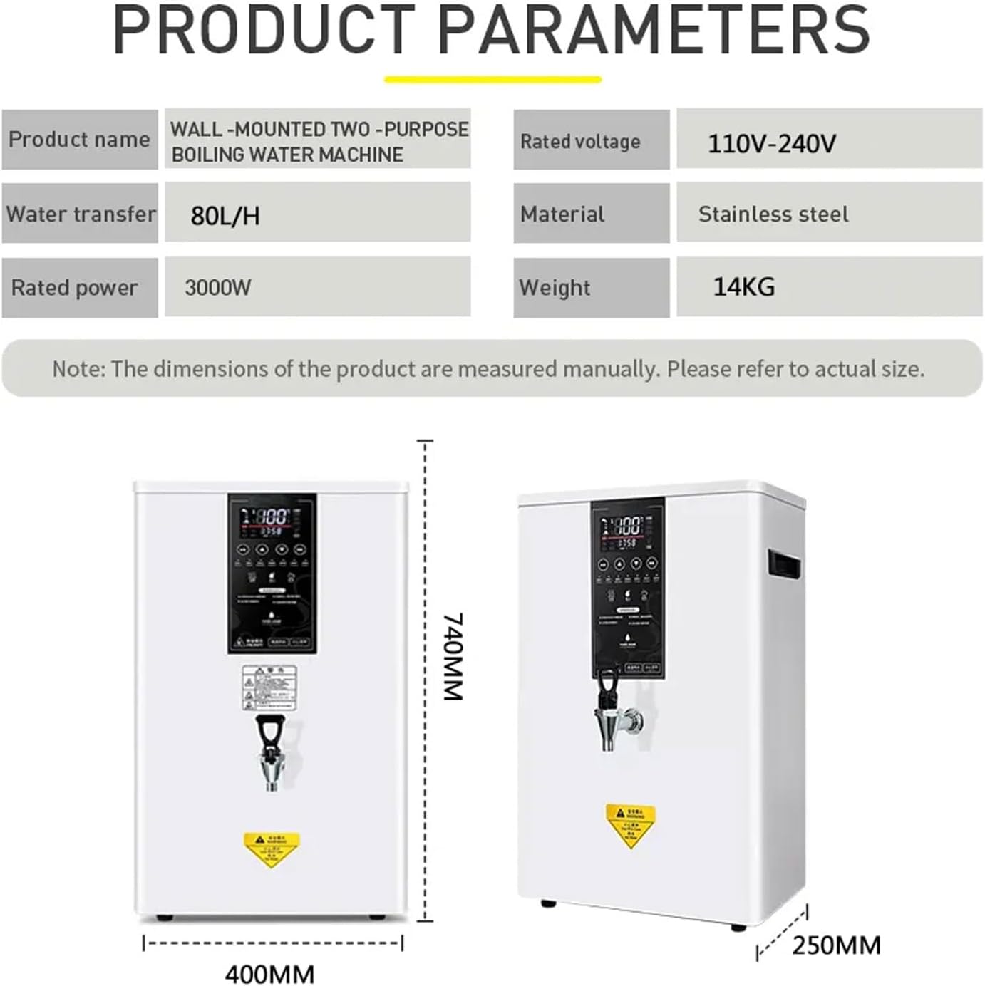Commercial Hot Water Dispenser, 80L/H Wall-Mounted Automatic Hot Water Pot with LCD Display, 3000W Stainless Steel Multifunctional Drinking Water Equipment for Restaurants, Coffee Shops, Bars