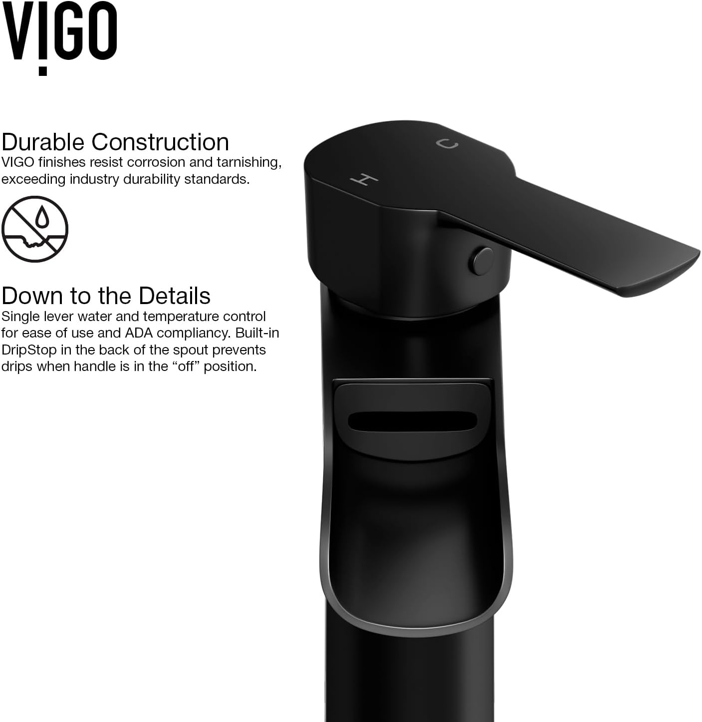 VIGO Niko Waterfall Single-Handle Single-Hole Mount Vessel Bathroom Sink Faucet, 11-Inch, Matte Black, Modern Design, Solid Brass, 1.2 GPM WaterSense & Ceramic Disc Valve - VG03024MB