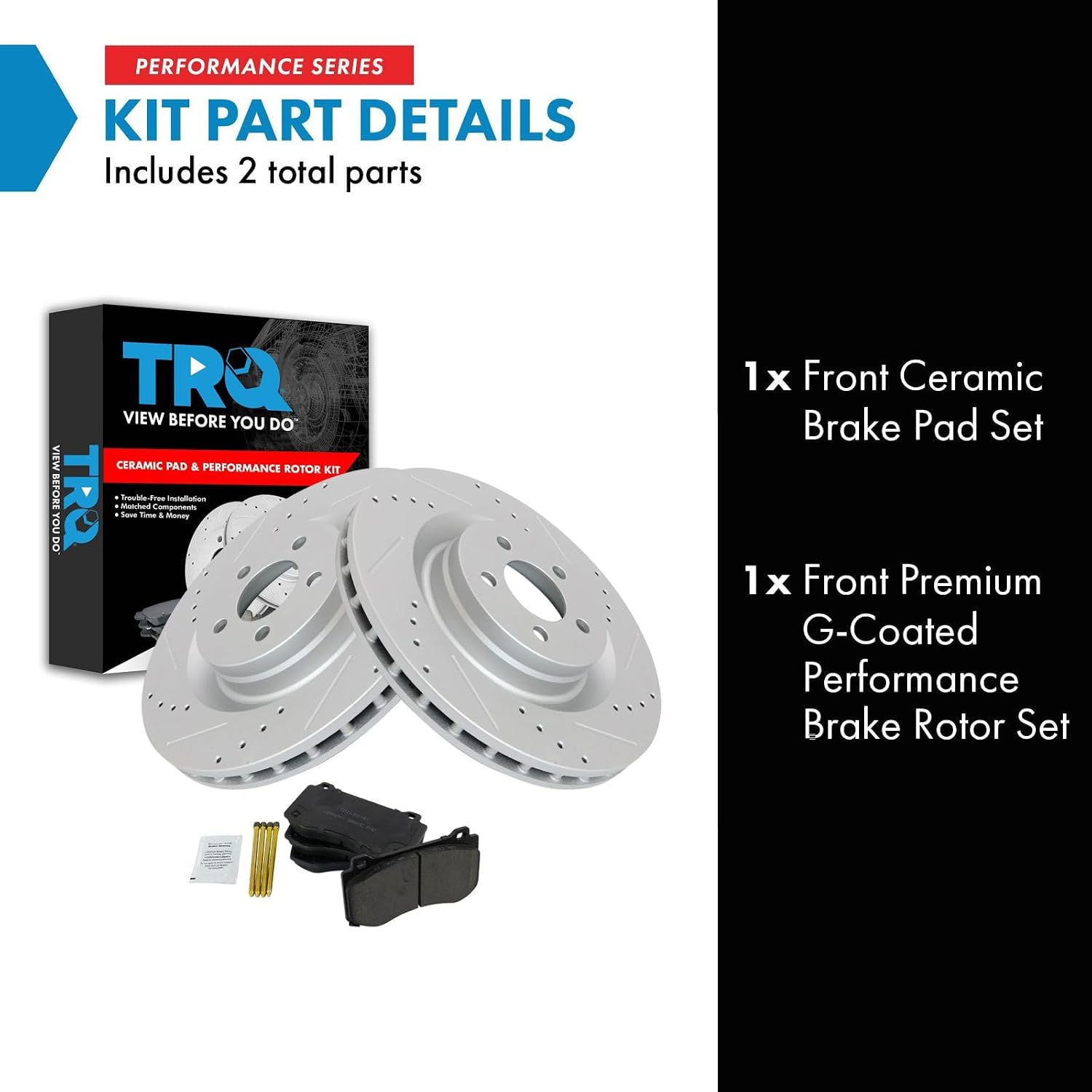 TRQ Performance Front Brake Pad and Rotor Set Ceramic Coated Drilled Slotted Vented Rotors Compatible with 2005-2014 Chrysler 300 2006-2019 Dodge Challenger 2006-2018 Charger 2006-2008 Magnum