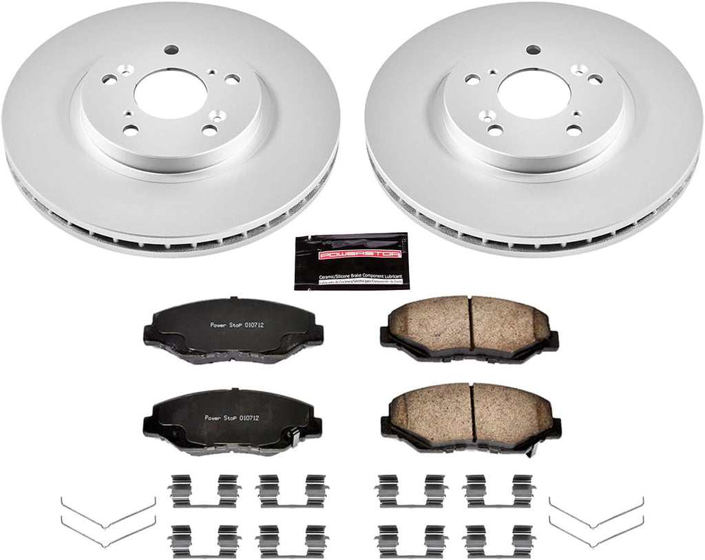 PowerStop Front Brake Kit for Honda Pilot 2003-08 - Fully-Coated Disc Rotors with Z17 Ceramic Brake Pads Replacement, CRK2302