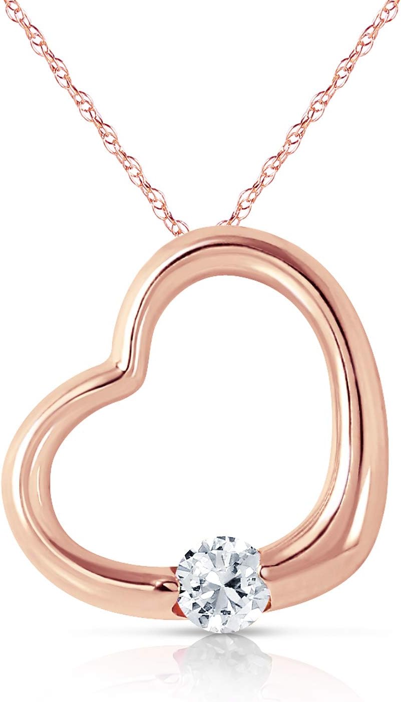 Galaxy Gold GG 14K Yellow Gold Natural Diamond Heart Necklace - April Birthstone - Strength & Brilliance - 14' to 24' - Fine Jewelry for Women