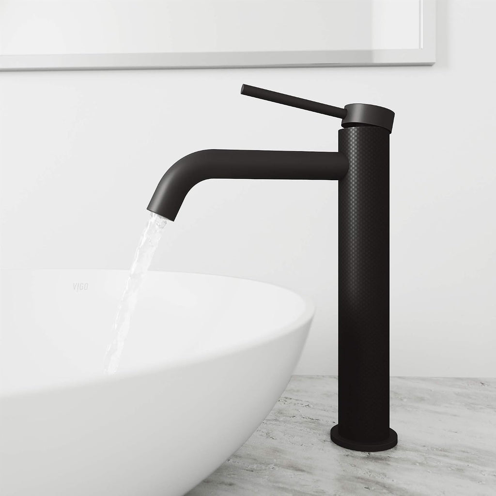 VIGO Lexington Single-Handle Single-Hole Mount Vessel Bathroom Sink Faucet, 10-Inch, Matte Black, Modern Design, Solid Brass, 1.2 GPM WaterSense & Ceramic Disc Valve, Corrosion-Resistant