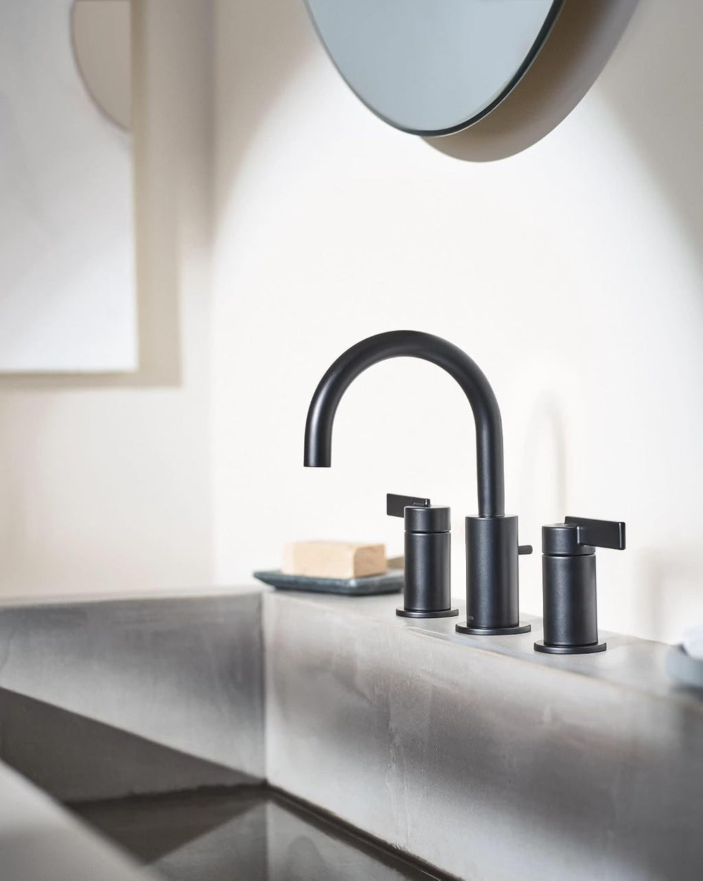 Moen T6222BL Cia 8-Inch Widespread 2-Handle High-Arc Bathroom Faucet Trim Kit with Optional Brushed Gold Finish Accents, Valve Required, Matte Black