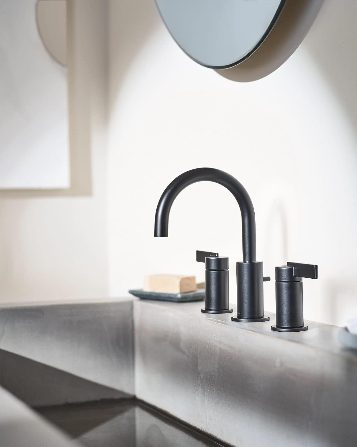 Moen T6222BL Cia 8-Inch Widespread 2-Handle High-Arc Bathroom Faucet Trim Kit with Optional Brushed Gold Finish Accents, Valve Required, Matte Black