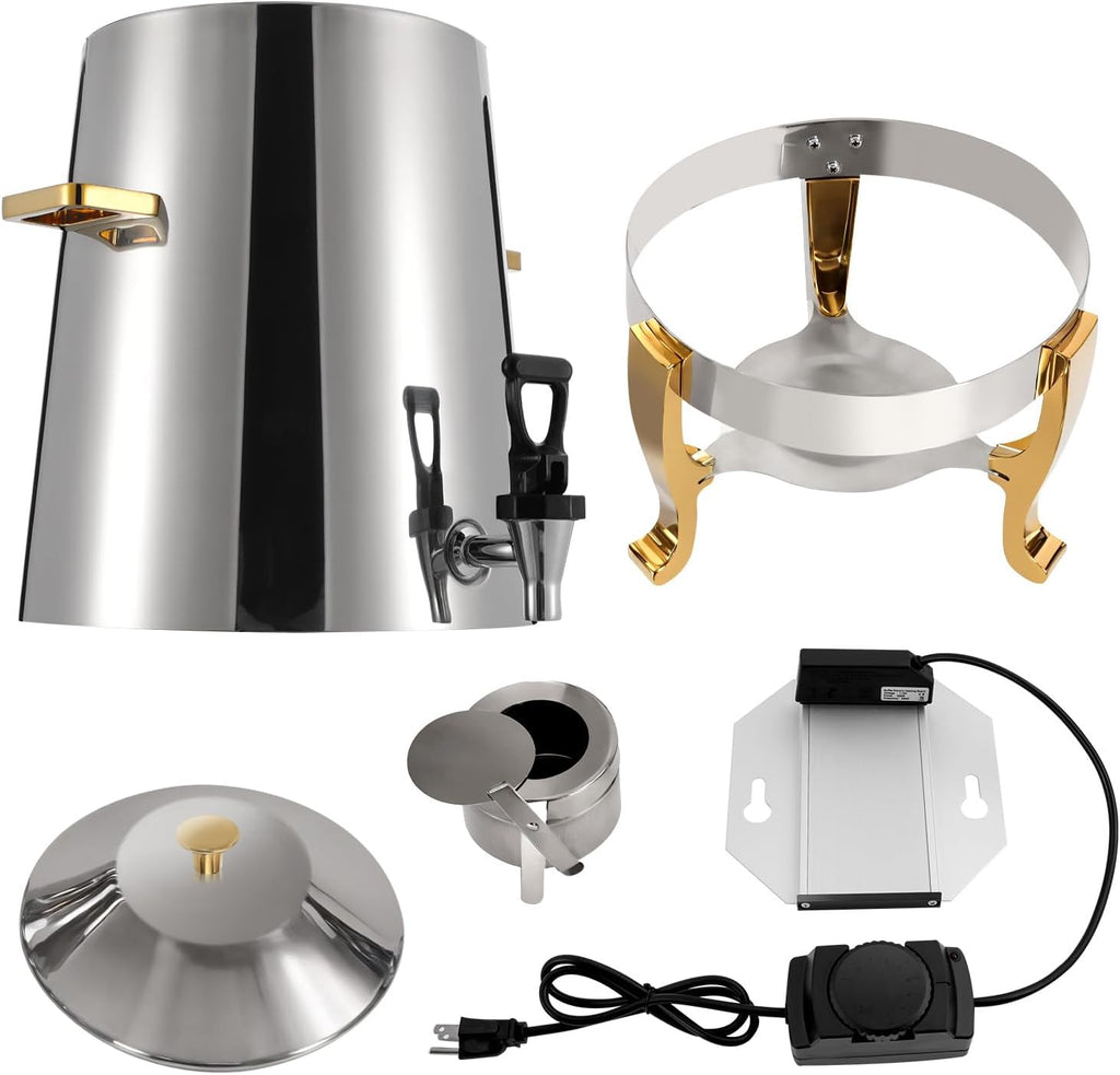 13L/3.4 Gal Hot Beverage Dispenser Can with Faucet,110V Electric Coffee Urn with 2 Heating Methods,95-185℉ Stainless Steel Hot Drinks Dispenser for Hotel Restaurant (Silver + Gold)