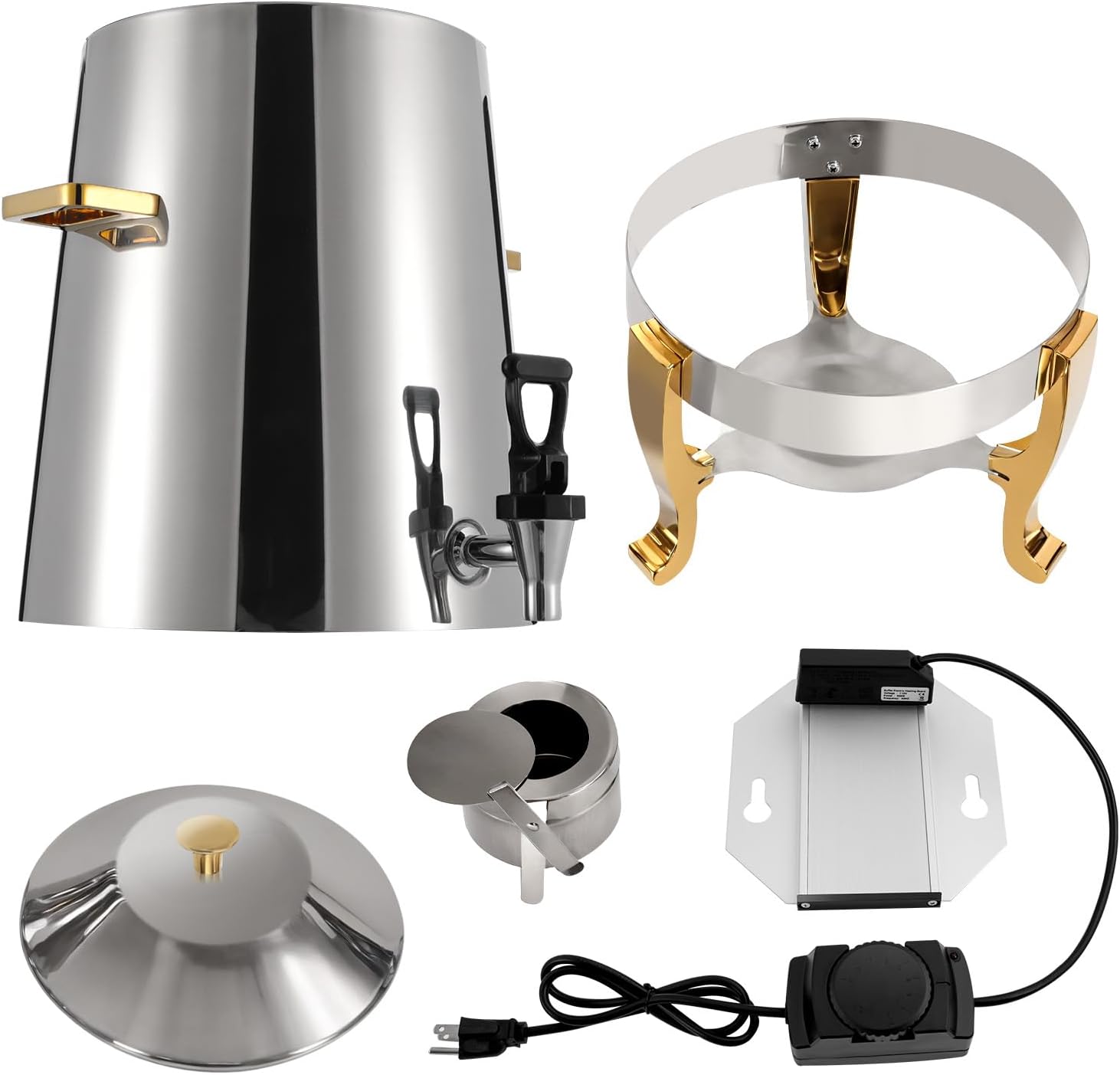 13L/3.4 Gal Hot Beverage Dispenser Can with Faucet,110V Electric Coffee Urn with 2 Heating Methods,95-185℉ Stainless Steel Hot Drinks Dispenser for Hotel Restaurant (Silver + Gold)