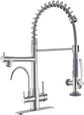 Fapully 3 in 1 Kitchen Faucet with Water Filler and Pull Down Sprayer,Brushed Nickel Commercial Kitchen Sink Faucet with Drinking Water Faucet