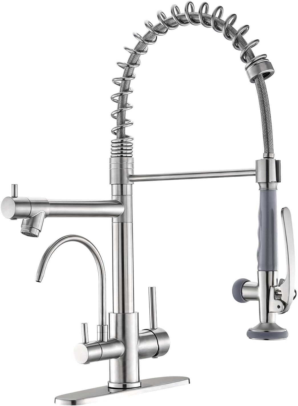 Fapully 3 in 1 Kitchen Faucet with Water Filler and Pull Down Sprayer,Brushed Nickel Commercial Kitchen Sink Faucet with Drinking Water Faucet