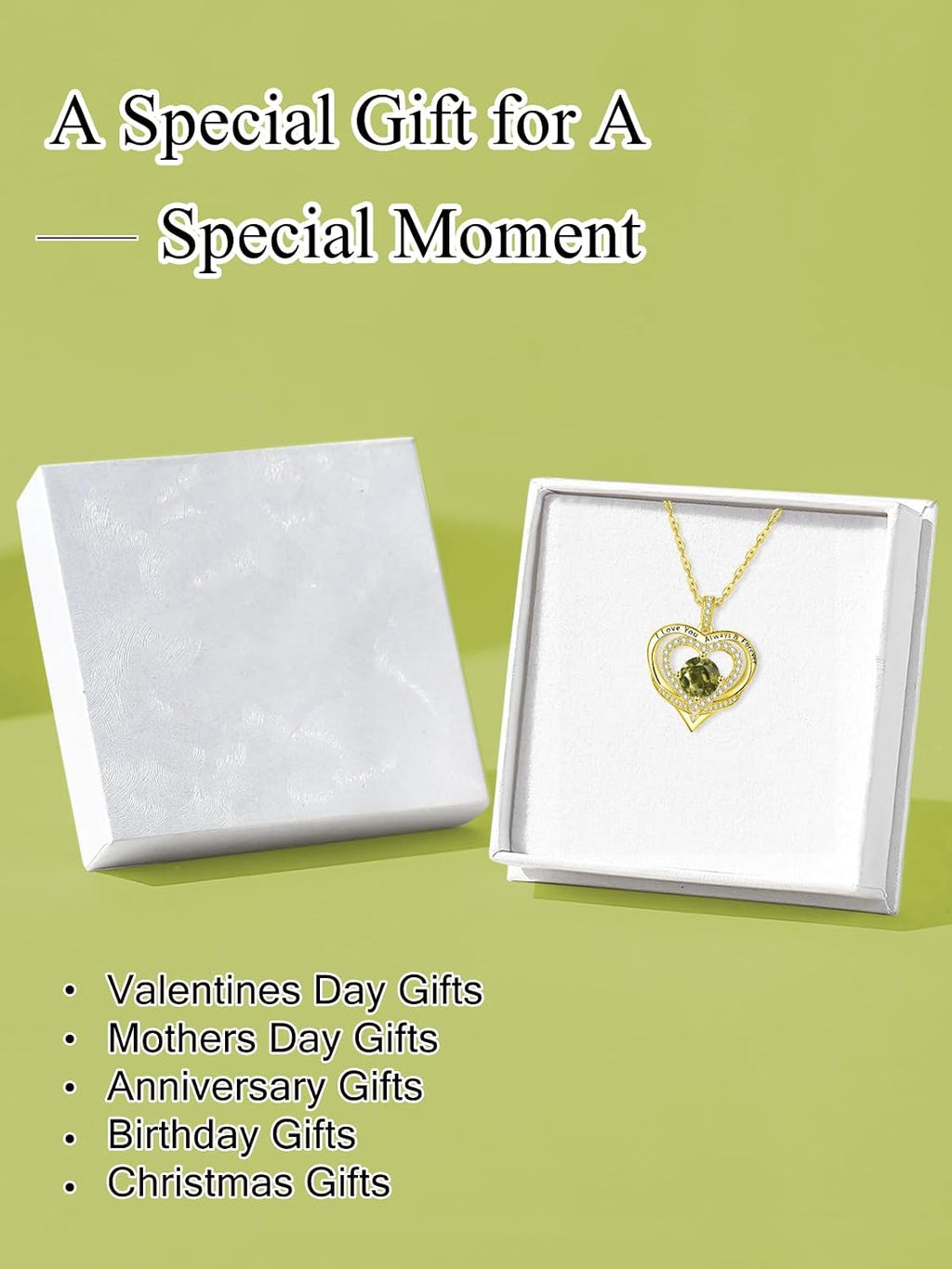 14K Gold Heart Necklaces for Women with Birthstone Pendant ，Double Hearts Necklace Jewelry Gift for Girlfriend Mom Anniversary Birthday Adjustable Chain 18' + 2' 'I Love You Always & Forever