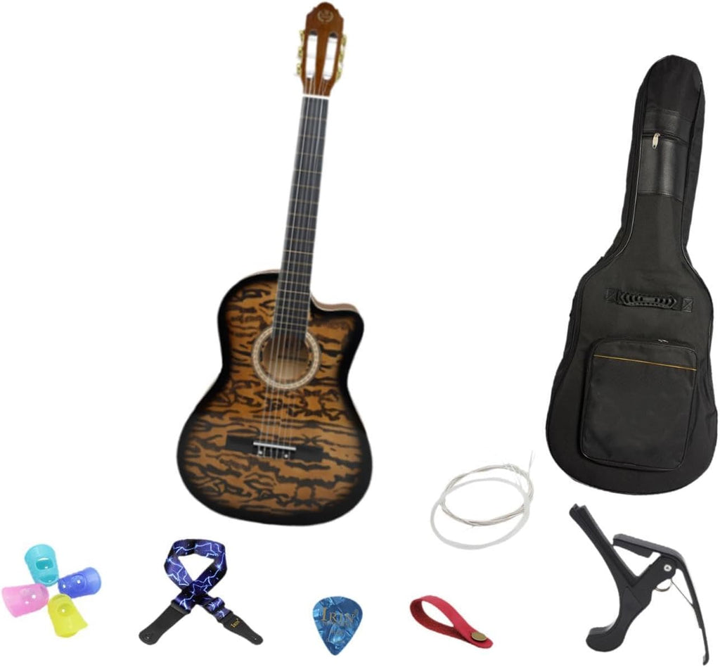 Acoustic Guitar for Beginners - Portable Travel Guitar with Steel Strings, Compact Size for Easy Learning and Performance- Dark Yellow