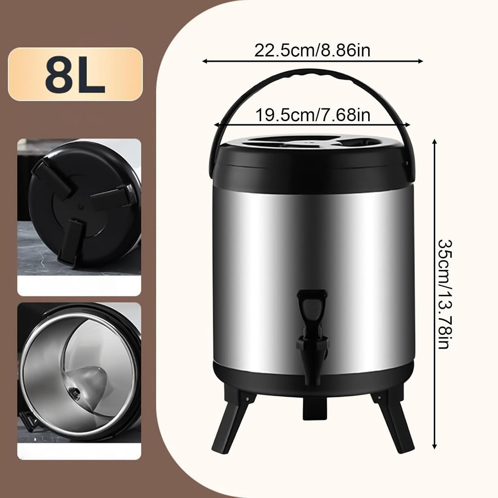 Catering Urn, 6L/8L/10L Hot Water Dispenser With Faucet, Stainless Steel Insulated Bucket Milk Tea Barrel For Hot Water And Beverage(8l)
